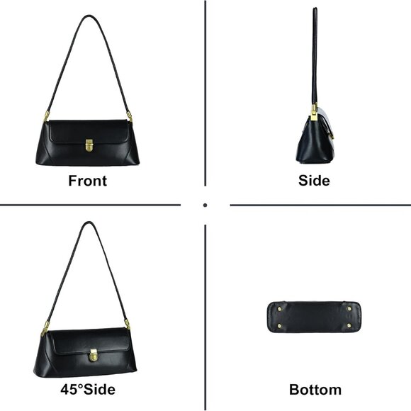 Women’s Vintage Leather Shoulder Bag Small Tote Purse with Buckle Closure - Picture 4 of 6